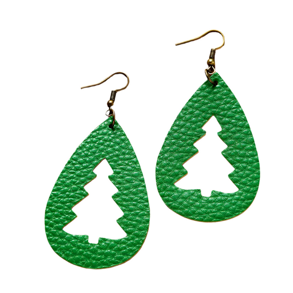 Pu Leather Cutout Christmas Tree Earrings