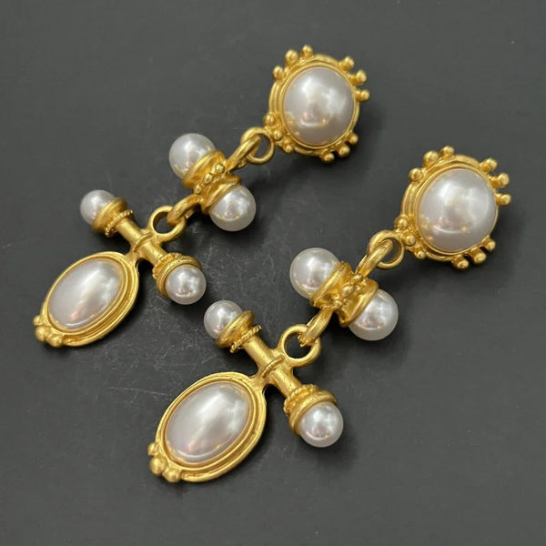Veile Studios Medieval Long Retro Palace Style Pearl With 925 Silver Needle Earrings