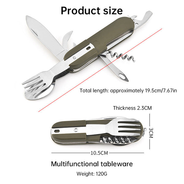 7 In 1 Multifunctional Stainless Steel Foldable Outdoor Camp Tableware: Fork Spoon Knife. Survival Tools Picnic Camping. Outdoor Tableware