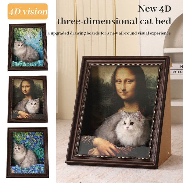 3D Mona Lisa Cat Scratcher With Removable Oil Painting Frame Furniture & Scratchers