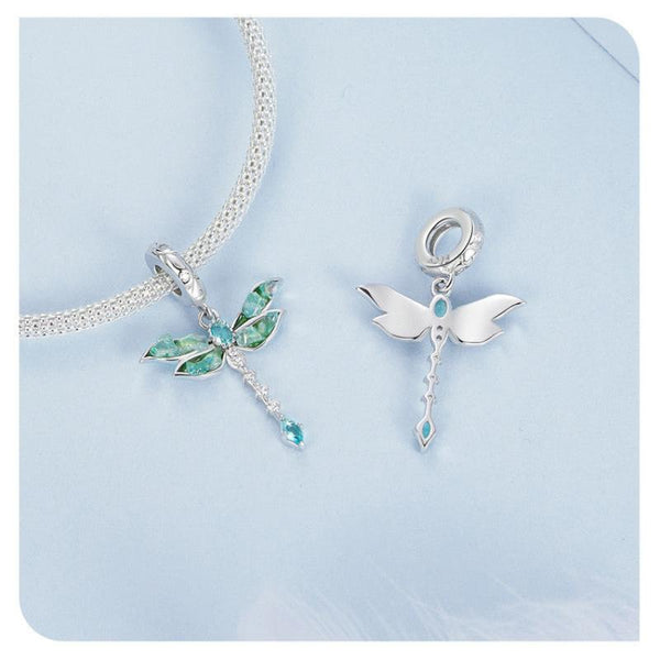 Veile Studios Original Retro Green Dragonfly Diy Pendant Charm For Bracelet Necklace S925 Pure Silver Charms & Charm Bracelets