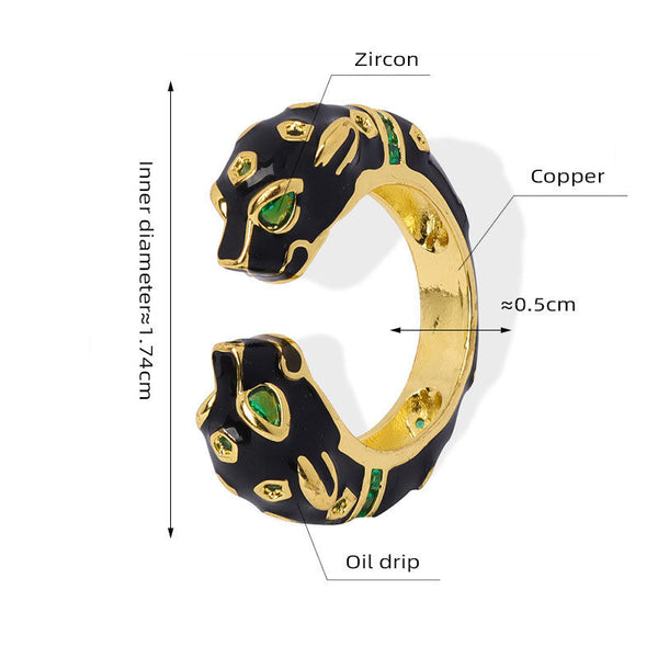 Black Panther Diamond Set Enamel Glazed Open Ring Fashionable And Niche Design Jewelry For Women Rings