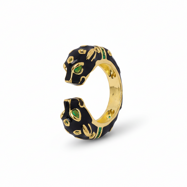 Black Panther Diamond Set Enamel Glazed Open Ring Fashionable And Niche Design Jewelry For Women Rings