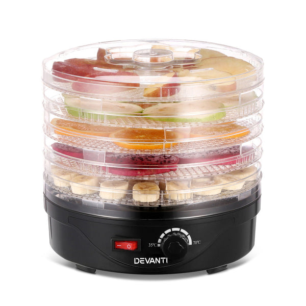 Devanti 5 Trays Food Dehydrator Fruit Pet Beef Jerky Dryer Black Dehydrators