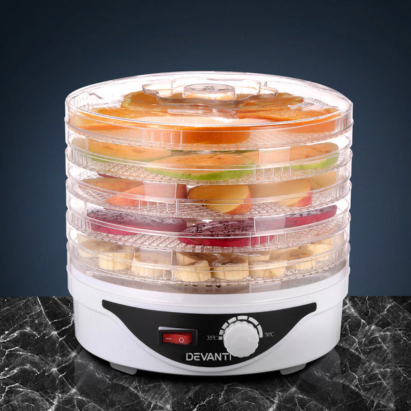 Devanti 5 Trays Food Dehydrator Fruit Pet Beef Jerky Dryer White Dehydrators
