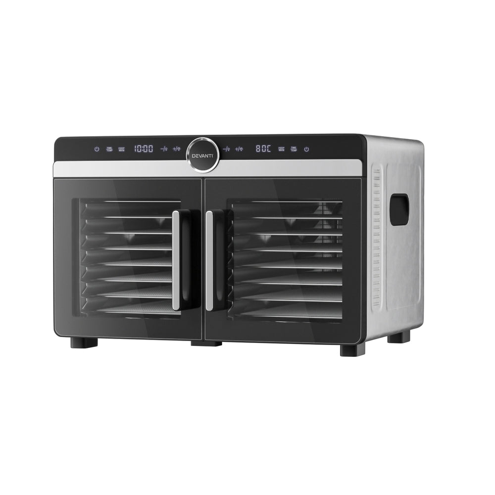Devanti Dual Zone Stainless Steel Food Dehydrator 16 Trays Kitchen Appliance Dehydrators