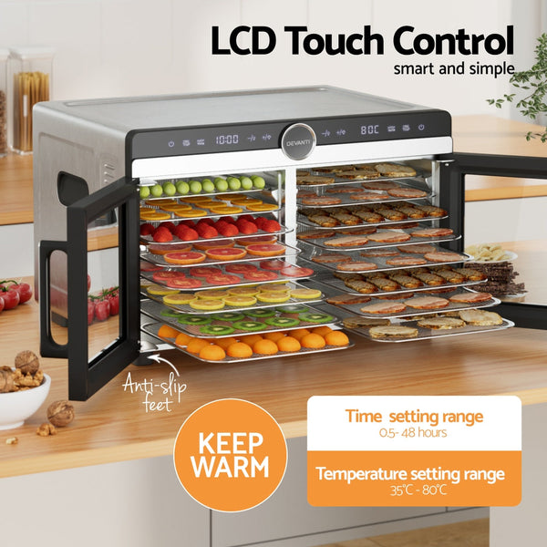 Devanti Dual Zone Stainless Steel Food Dehydrator 16 Trays Kitchen Appliance Dehydrators
