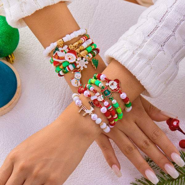 Style Christmas Bracelet Set With Soft Clay Crystal Santa Claus Pendant And Letter Beads 10 Piece Pack Bracelets