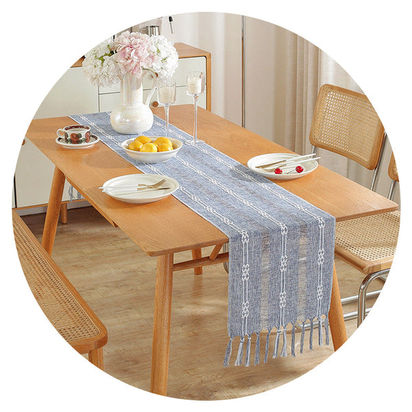 Hand Woven Cotton Linen Table Runner With Tassels Farmhouse Aesthetic Decor Table Cloths