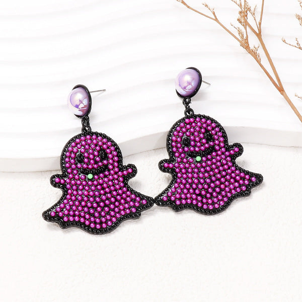 Veile Studios Cartoon Funny Cute Little Pearl Halloween Ghost Face For Festive Wear Earrings