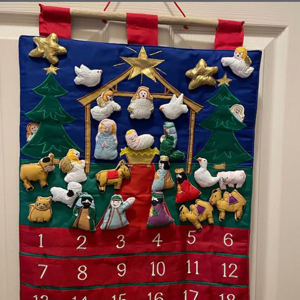 Advent Calendar Designed In The Shape Of Christmas Tree With Fabric Seasonal Decorations