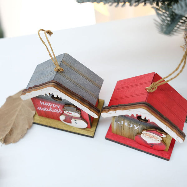 Christmas Retro House Santa Claus Snowman Mini Hut Desktop Gift Box Bar Decoration Seasonal Decorations