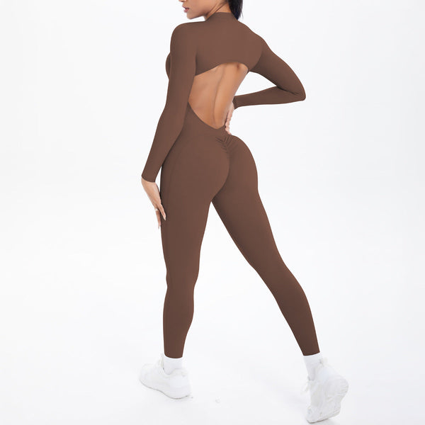 Style Half Zip Yoga Jumpsuit Bare Skin Feel Slim Fit High Elastic Fitness Long Sleeve Pants Wear Jumpsuits Rompers & Playsuits
