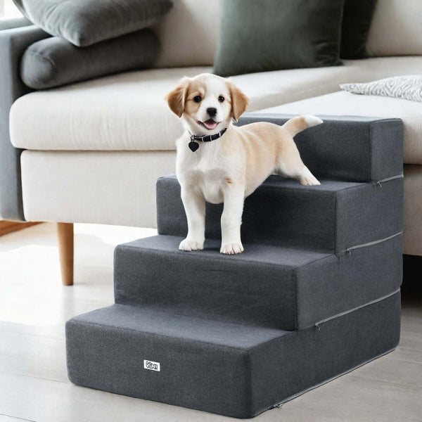 I.Pet Dog Ramp Foam Cover Stairs Portable Cat Ladder For Sofa Bed 4 Steps Pet Transport