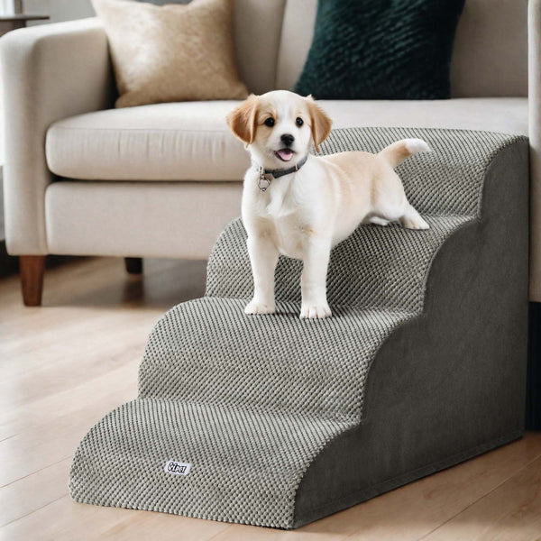 I.Pet Dog Ramp Steps Foam 4 Tier Pet Stairs For Bed Sofa Car Portable Indoor Pet Transport