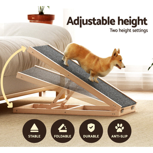 Pet Transport I.Pet Dog Ramp 70Cm Adjustable Height Wooden Steps Stairs For Bed Sofa Car Foldable