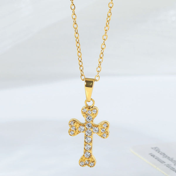 Cross Necklace For Women Simple And Colorfast Zircon Stainless Steel Collarbone Chain Titanium Necklaces & Pendants