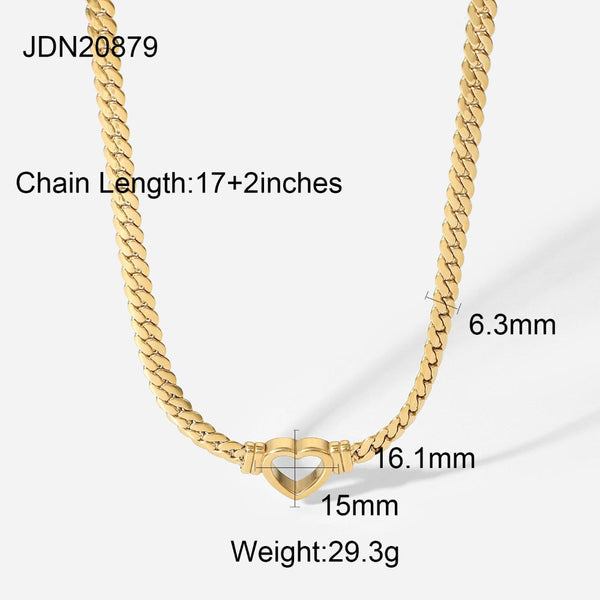 Stainless Steel Cuban Chain Heart Shaped Necklace With Hollowed Out Flat Snake Pendant For Women Necklaces & Pendants