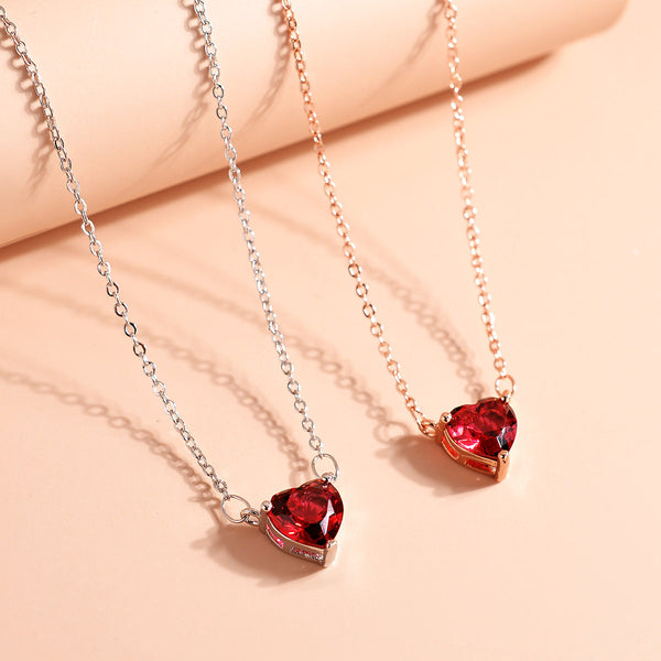 Exquisite Red Heart Pendant Necklace Cubic Zirconia Crystal Chain For Women Short Charm Jewelry Gifts Necklaces & Pendants