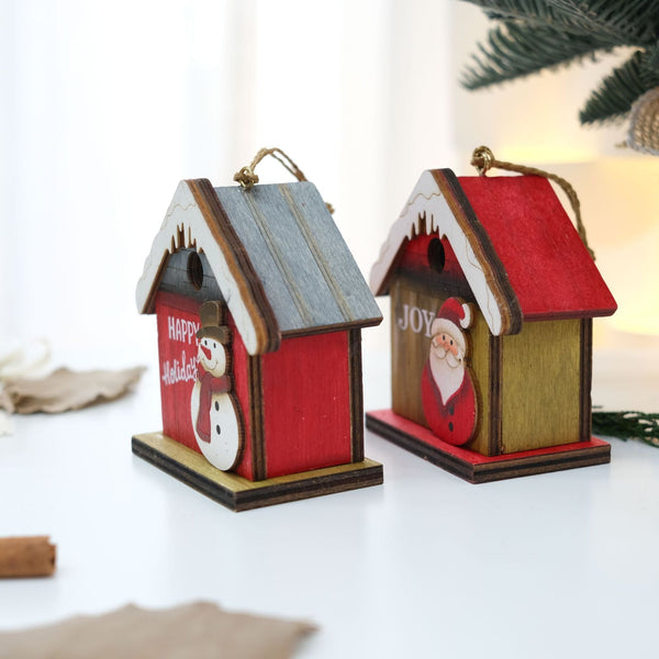 Christmas Retro House Santa Claus Snowman Mini Hut Desktop Gift Box Bar Decoration Seasonal Decorations