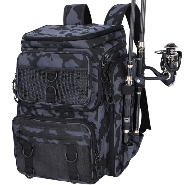 Fishing Backpack With Rod Holder Tackle Organizer Box & Hiking Storage Rod Rests & Holders