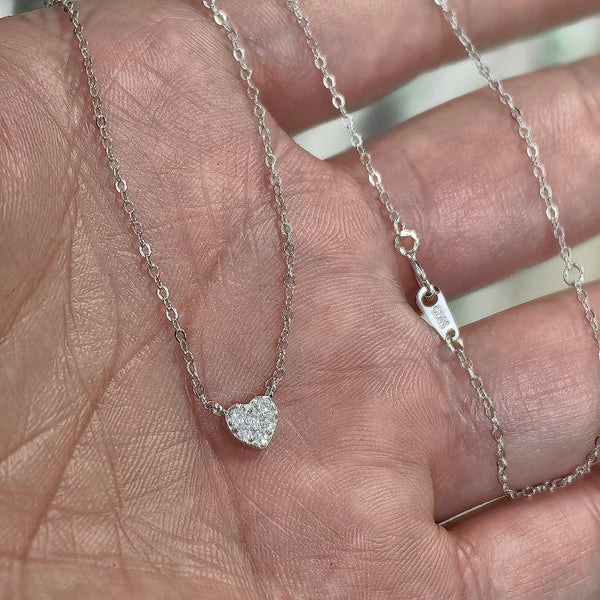 S925 Pure Silver Plated With 14K Gold Mini Heart Necklace Womens Diamond Studded Necklaces & Pendants
