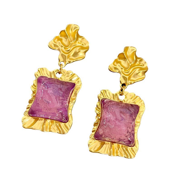 Veile Studios Lava Irregular Purple Square Glazed Crystal Retro Style Earrings