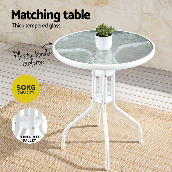 Gardeon 3 Piece White Outdoor Bistro Set: Stackable Table & Chairs Patio & Garden Tables