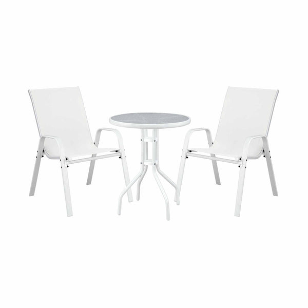 Gardeon 3 Piece White Outdoor Bistro Set: Stackable Table & Chairs Patio & Garden Tables