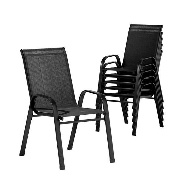 Gardeon 6Pc Outdoor Dining Chairs Stackable Lounge Patio Furniture Black Patio Chairs