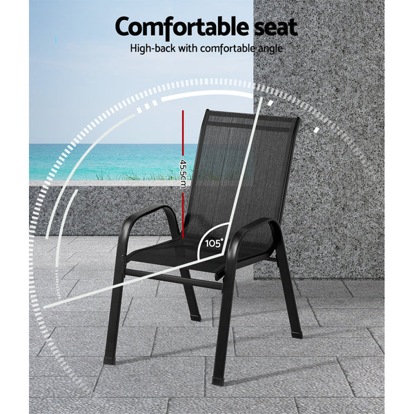 Gardeon 6Pc Outdoor Dining Chairs Stackable Lounge Patio Furniture Black Patio Chairs