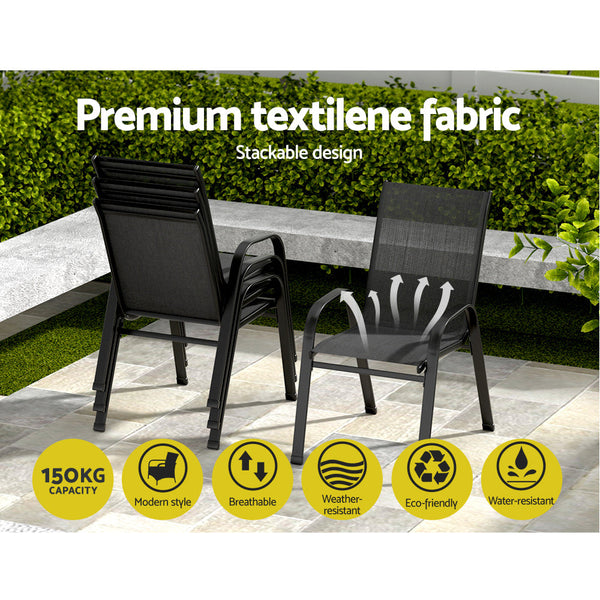 Gardeon 6Pc Outdoor Dining Chairs Stackable Lounge Patio Furniture Black Patio Chairs