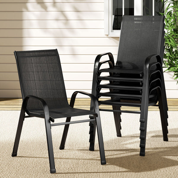 Gardeon 6Pc Outdoor Dining Chairs Stackable Lounge Patio Furniture Black Patio Chairs