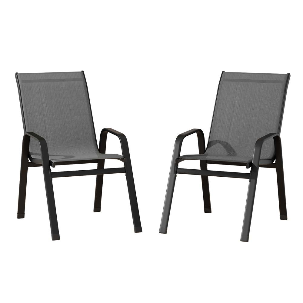 Gardeon 2Pc Outdoor Dining Chairs Stackable Lounge Chair Patio Furniture Grey Patio Chairs
