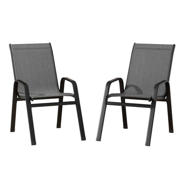 Gardeon 2Pc Outdoor Dining Chairs Stackable Lounge Chair Patio Furniture Grey Patio Chairs
