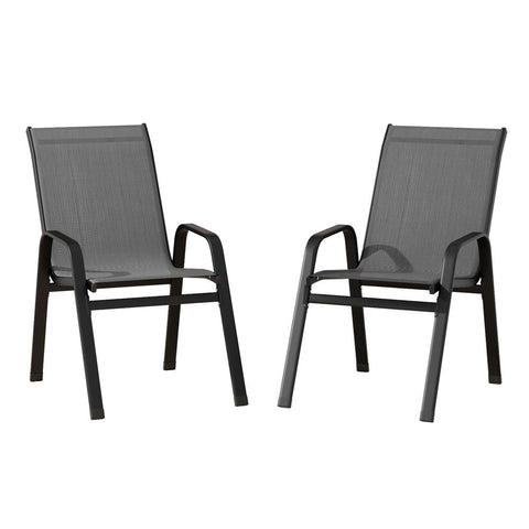 Gardeon 2Pc Outdoor Dining Chairs Stackable Lounge Chair Patio Furniture Grey Patio Chairs