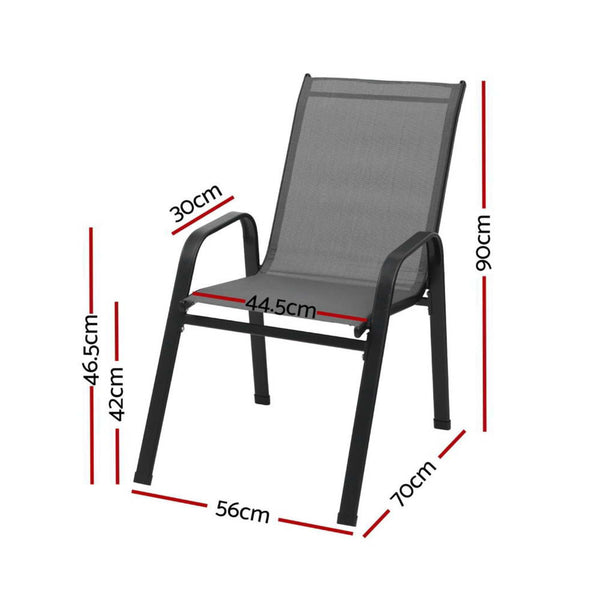 Gardeon 2Pc Outdoor Dining Chairs Stackable Lounge Chair Patio Furniture Grey Patio Chairs