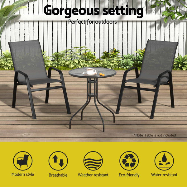 Gardeon 2Pc Outdoor Dining Chairs Stackable Lounge Chair Patio Furniture Grey Patio Chairs