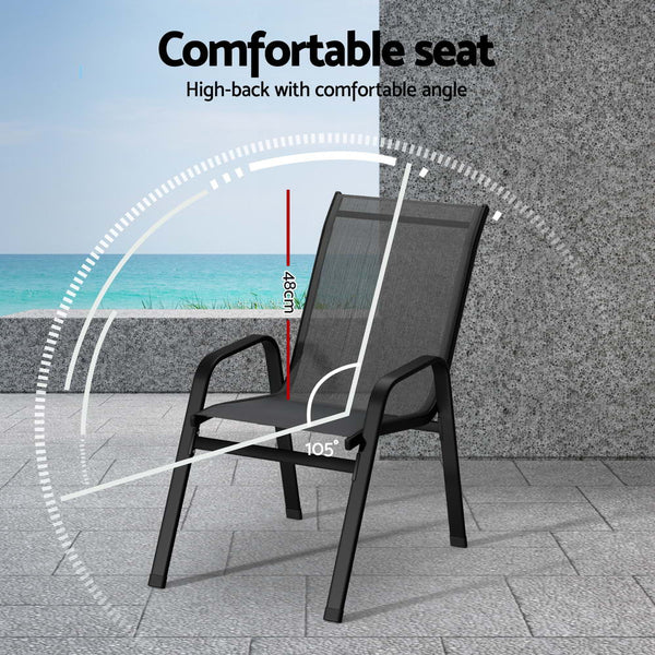 Gardeon 2Pc Outdoor Dining Chairs Stackable Lounge Chair Patio Furniture Grey Patio Chairs