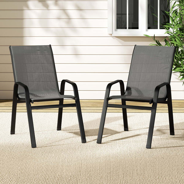 Gardeon 2Pc Outdoor Dining Chairs Stackable Lounge Chair Patio Furniture Grey Patio Chairs