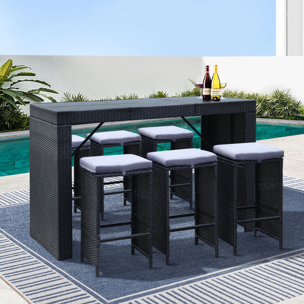 Gardeon 7 Piece Outdoor Bar Set Dining Table Stools Wicker Patio Setting Outdoor Dining Sets