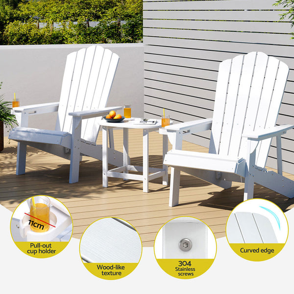 Gardeon Outdoor Table And Chairs Hdpe Adirondack Beach Sun Lounge Patio Furniture Garden White Outdoor Dining Sets
