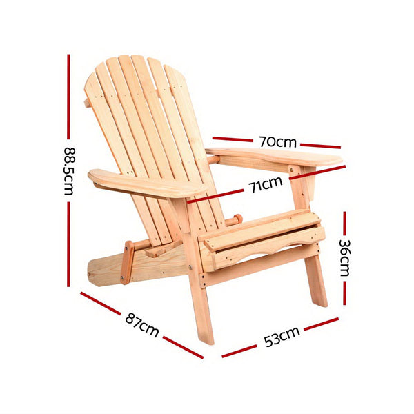 Gardeon Adirondack Outdoor Chairs Wooden Beach Chair Patio Furniture Garden Natural Set Of 2 Patio Chairs