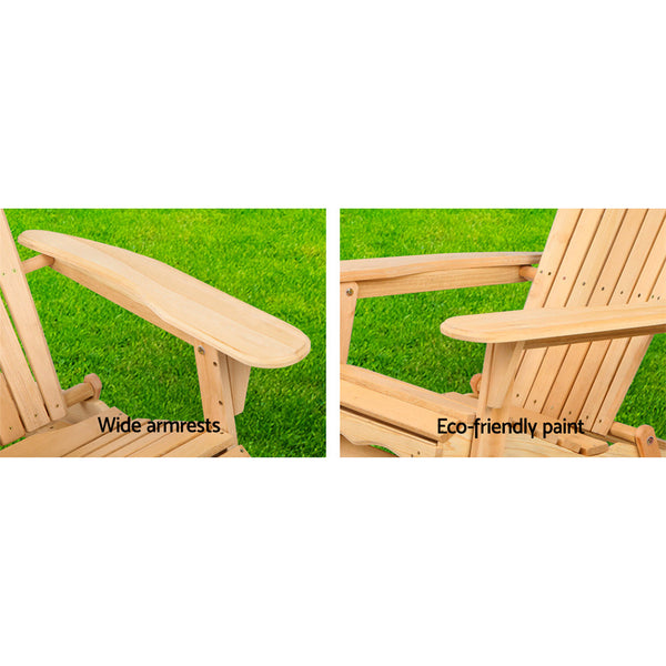 Gardeon Adirondack Outdoor Chairs Wooden Beach Chair Patio Furniture Garden Natural Set Of 2 Patio Chairs