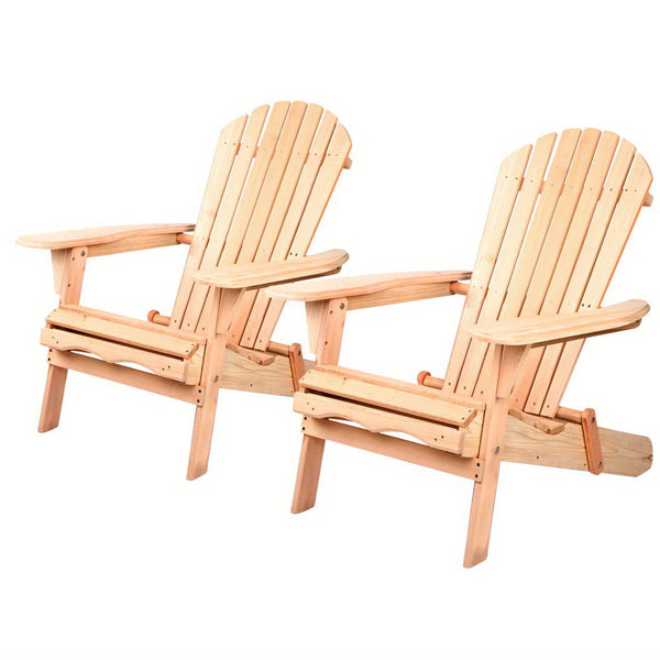 Gardeon Adirondack Outdoor Chairs Wooden Beach Chair Patio Furniture Garden Natural Set Of 2 Patio Chairs