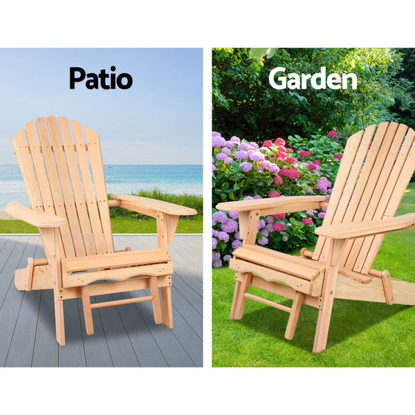 Gardeon 3Pc Adirondack Outdoor Table And Chairs Wooden Sun Lounge Beach Patio Natural Outdoor Dining Sets