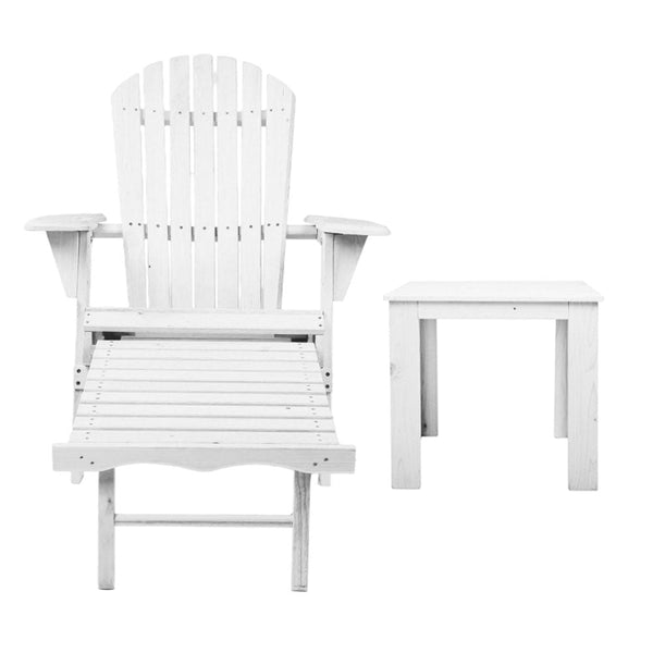 Gardeon 3Pc Adirondack Outdoor Table And Chairs Wooden Sun Lounge Beach Patio White Outdoor Dining Sets
