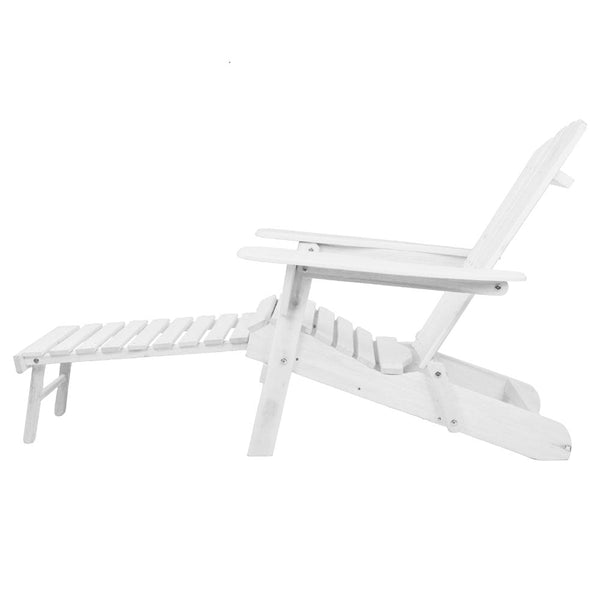 Gardeon 3Pc Adirondack Outdoor Table And Chairs Wooden Sun Lounge Beach Patio White Outdoor Dining Sets
