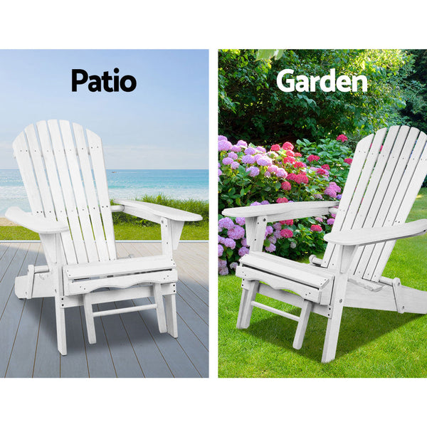 Gardeon 3Pc Adirondack Outdoor Table And Chairs Wooden Sun Lounge Beach Patio White Outdoor Dining Sets