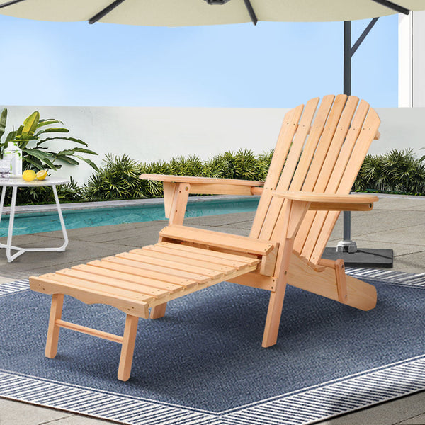 Gardeon Adirondack Outdoor Chairs Wooden Sun Lounge Patio Furniture Garden Natural Patio Chairs